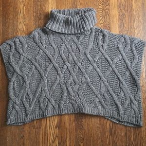 Casting taupe gray brown poncho cable knit sweater